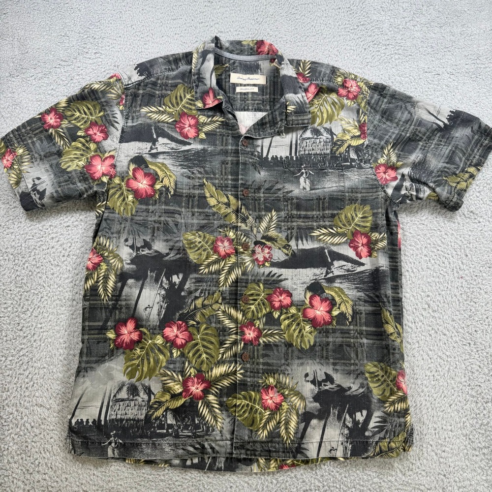 Tommy Bahama Mens Large Silk Aloha Shirt Floral Hibiscus Original‎ Fit 10513